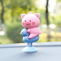 자동차 대시 보드 장식 인형 끄덕임 곰 돼지 강아지 장난감 흔들리는 머리 개 장식품 자동차 버블 헤드 동물 흔들리는 머리 인형, 분홍색