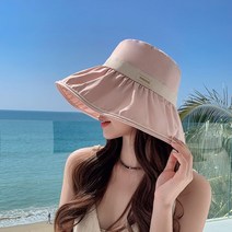 끈달린모자 여름 밭일 챙넓은 버킷햇 벙거지 여성용 버킷햇 단색 보우 스타일 파나마 모자 패션 럭셔리, 01 pink