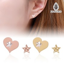 14K 별 하트 큐빅 언발 금귀걸이