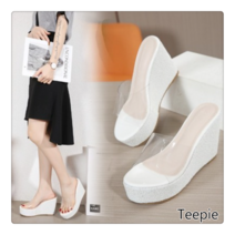 티피/Teepie 슈퍼 하이힐이있는 10CM 슬로프 미끄럼 방지 투명 스팽글 플랫폼 샌들 여성