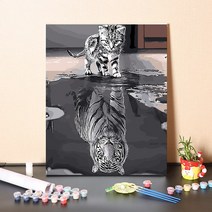 urkoteer DIY 세계 명화 그리기 세트 40 x 50 cm 피포페인팅 꽃 해바라기 풍경화/원목 액작, 호랑이-10-679