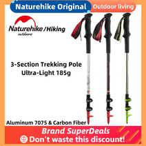 스키폴대 스키폴 Naturehike original 185gpcs 탄소 섬유 외부 빠른 잠금 트레킹 하이킹 접이식 스틱 노르딕 워킹 스틱 목발, 블랙 - 2개