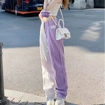 Taobei 여성 힙합 퍼플 패치 청바지 패션 시크 일자 팬츠