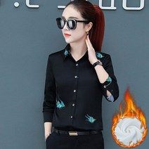 가을 새로운 스타일의 쉬폰 셔츠 여성 긴팔 셔츠 숙녀 플러스 벨벳 바닥 셔츠