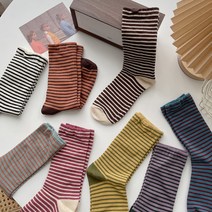 [1+1 ]08 단가라 줄무늬 8컬러 여자장목양말 봄 가을 데일리양말 니삭스 겨울