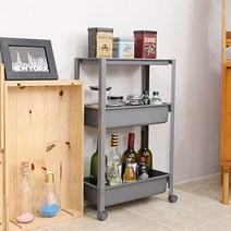 해피엔클린 이동식 틈새선반 슬림선반 3단 4단 트롤리 틈새가구 코너수납장, 베이직3단/그레이