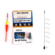 빙어잡이!! 유니피스 빙어낚시채비 바늘1호6본 특수오동찌 추, 2개