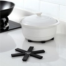 접이식 냄비받침대 나무받침 실리콘 캠핑 휴대용 깔개 뚝배기 커버, 블랙