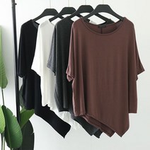 홍공장(당일출고) 슬리브 언발란스 모달 라운드 티셔츠 반팔