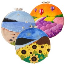 DIY 양모펠트 원형액자 패키지, 해바라기 꽃밭