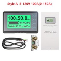 적산계 파워 뱅크 배터리 용량 테스터 TF03K DC 8-120V 50A/100A/350A/500A 전압 디스플레이 쿨롱 카운터, 02 Style A 8-120V 100A