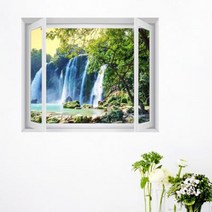 아트박스/꾸밈 cx324-세계의크고작은폭포_창문그림액자(중형)_뮤럴시트지, A타입-내부창문형／8-백두산장백폭포