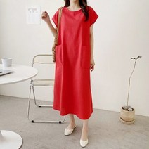 오버핏 린넨 와이드 포켓 캡소매 유넥 맥시원피스 (4color)