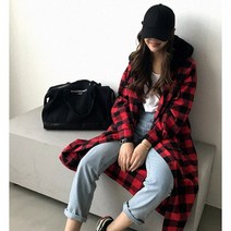 WAWAMOM(특허브랜드) 여자 체크 롱 셔츠 여성 후드 남방 체크자켓 롱셔츠 재킷 아우터 BDE44jp