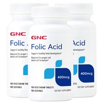 GNC 엽산 400mcg 100정 x 3 (총3개), 3병