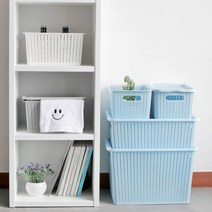 라탄 바스켓 감자 양파 귤 수건 빨래 과일담는 바구니 수납 정리 빵박스 보관함 팬트리, 블루, L