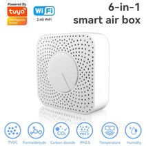 복합가스농도측정기 공기질 미세먼지측정기 Tuya-WiFi 공기 품질 모니터 6 in 1 Co2 미터 PM2.5 포름알데히드 TVOC 온도 습도 감지기 홈 알람 센서, 1 PC