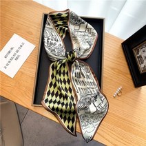 등산손수건 실크 스카프 두건 럭셔리 긴 동물 말 얇은 좁은 가방 헤어 밴드 리본