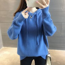 YI MING 여성 신제품 니트 후드티 블랙 후드니트 스웨터 빅 사이즈 짜기 니트 F223