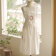 꽃자수 광목앞치마 고급 원피스앞치마 신혼 집들이 선물 앞치마, 원리스