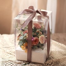 프리저브드 생화 플라워박스 투명 꽃 선물 박스 상자 포장 케이스, 화이트