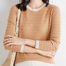 데일로엔 여성용 컬러배색 트위스트짜임 여성 긴팔 니트