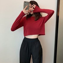 EV31 심플 무지 라운드넥 긴팔 크롭 티셔츠