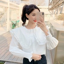 긴소매 상의 화이트블라우스 봄계절 플랫카라 페플럼 와이드 루즈핏 긴팔 미디 타입 와이셔츠 여성 638273526