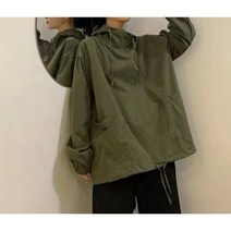 자칠 캐주얼 박시 스트링 점퍼 바람막이 야상후드티