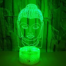 LED 반가사유상 불교 엘이디 명상 참선 buddha 7 색 변경 밤 램프 3d 분위기 야간 조명 3d visual 환상 led 램프 어린이 장난감 크리스마스 생일 선물, 크랙 베이스, 리모컨이 있는 16가지 색상