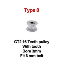 3D프린터부품 GT2 아이들러 타이밍 풀리 16-톱니 20-3D 프린터 부품 용 베어링이있는 3mm 또는 5mm 보어가, Black Color, Type 8
