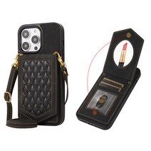 사은품/아이폰 전기종 시리즈 카드 수납 홀더 지갑 목걸이 스트랩 거울 미러 장식 가죽 범퍼 핸드폰 케이스