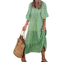 하와이원피스 베트남 원피스 괌 다낭 휴양지커플룩 해외 여행룩 동남아 해외여행여름옷 퍼프 슬리브 보헤미안 맥시 드레스 여성 여름 캐주얼 플로랄 드로 스트링 v 넥 루즈 홀리데이 비치