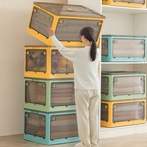 솔로스 대형/특대형 5방향 투명 오픈형 리빙 폴딩박스 감성 캠핑 정리 수납 네블라이저, 특대형(84L), 그린