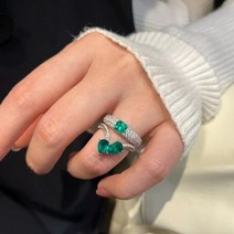 에메랄드반지 보석 반지 탄생석 우아한 골동품 디자인 여성 더블 스톤 약속 약혼 웨딩