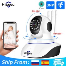 Hiseeu-IP 카메라 3mp 5mp IP 와이파이 무선 스마트 홈 보안 감시 양방향 오디오 베이비 펫 모니터 비디오 녹화, 3MP 64G Card, 3.6mm, 러시아