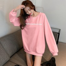 트렌드 작은 키치한 유행 라운드넥 핑크맨투맨 와이드 루즈핏 이니셜 상의 여성 3759234389, 핑크 XL