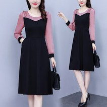 40대 50대 봄 가을 원피스 빅사이즈 복 프렌치 스몰 블랙 스커트 옷 여패션 패치 허리 날씬해 보이는 원피스