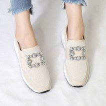[코나블루] 여성 컴포트 사각큐빅 슬립온 4cm