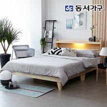 동서가구 네오 소나무원목 통마루 LED 수납헤드 슈퍼싱글 퀸 침대 (매트리스 선택) NEO116, 네츄럴