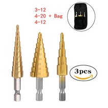 3-12mm 4-12mm 4-20mm hss 스트레이트 그루브 스텝 드릴 비트 금속 고속 스틸 나무 구멍 커터 콘 드릴 목공 도구 486, 3개와 가방