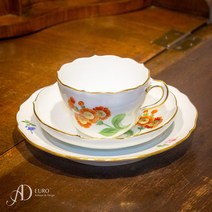 [마이센] 플라워2 커피잔(찻잔 티잔.티컵) 소서 디저트접시, 주황2