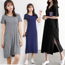 홈웨어 원피스 롱원피스 옆트임 반팔 면 여름 실내복 파자마