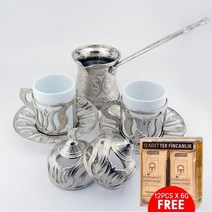 터키 식 커피 추출 기 버터 구리 포트 체즈베 동 이브릭 주전자 잔 팟 메이커 Copper turkish coffee cup set 에스프레소 with anatolian 튤립, 커피 메이커 냄비 컵 모델2 2개