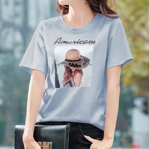 데일로엔 여성용 아메리카 텍스처 프린팅 티셔츠 반팔