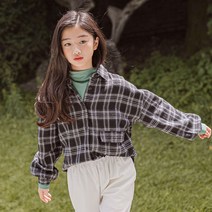 미니로이 미니 여아 주니어 초등학생 긴팔 체크 셔츠