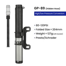 무선에어펌프 Giyo 120psi 휴대용 자전거 펌프 미니 타이어 팽창기 MTB 도로 Schrader Presta 밸브 핸드 에어 숨겨진 호스 디자인, GP-89