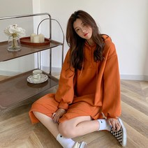 [컴피앤모어] 여성 무지 옆트임 후드 롱원피스 빅사이즈