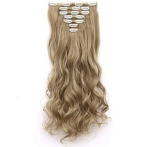 [정품] LELINTA 7피스 클립 16개 61cm(24인치) 웨이브 컬리 풀 헤드 클립, Ash Blonde
