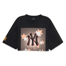 [국내정품]MLB 엠엘비 네온 페스타 크롭 반팔 티셔츠 NY Black